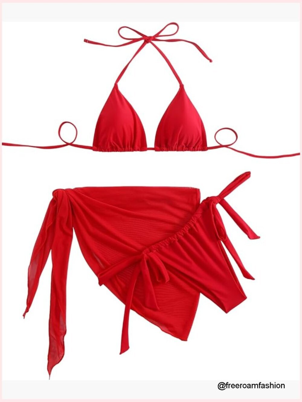 3 Piece Triangle Halter Bikini Set with Cover Up Skirt